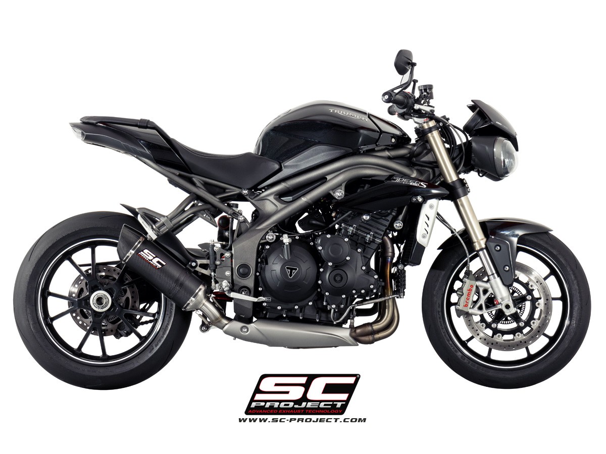 SC Project Oval Low Mount Slip On Single Muffler Triumph Speed Triple R 2016 2018 T16 L12 C T O